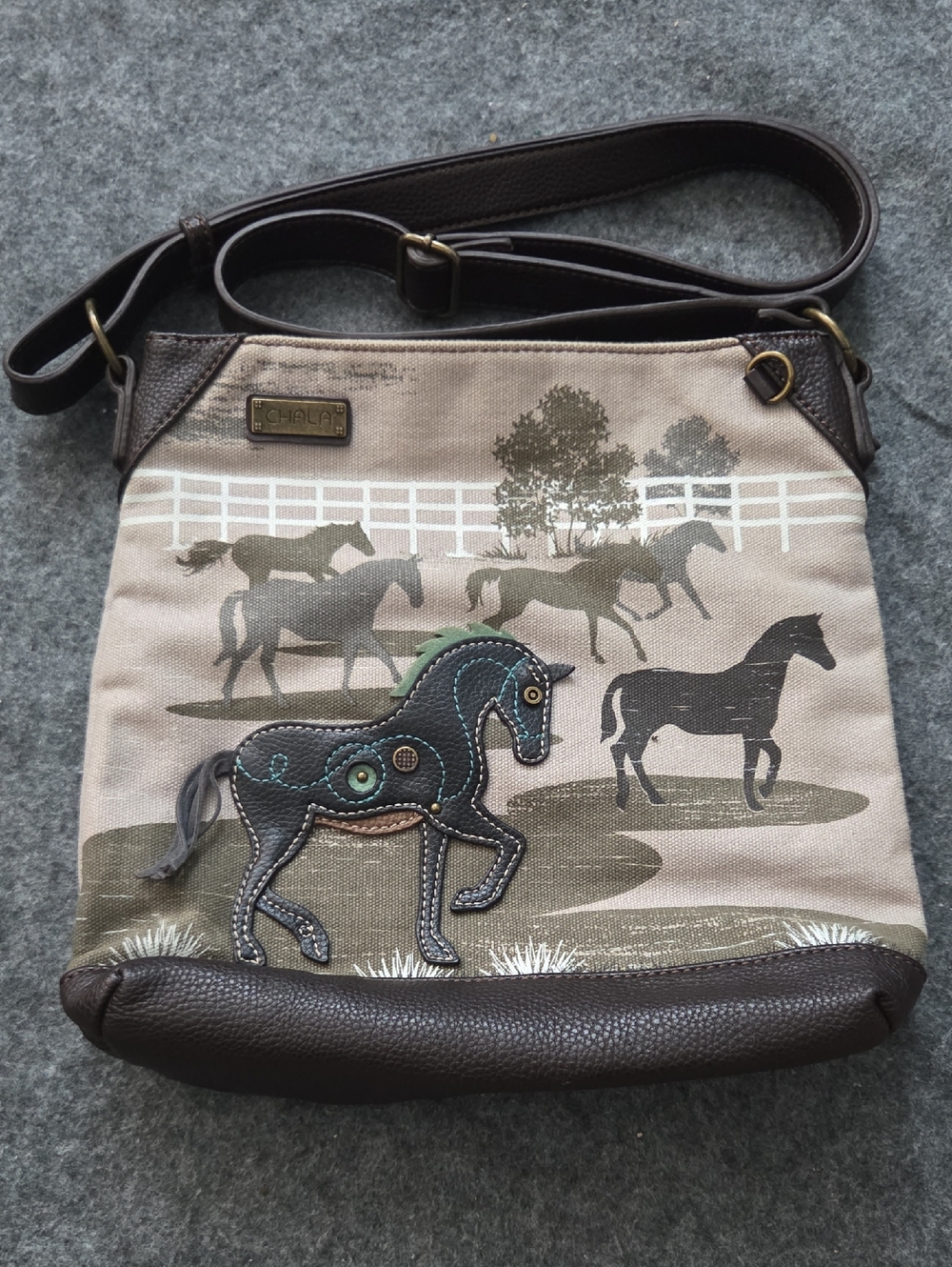 Chala Beige & Dark Brown Horse Applique Crossbody Bag